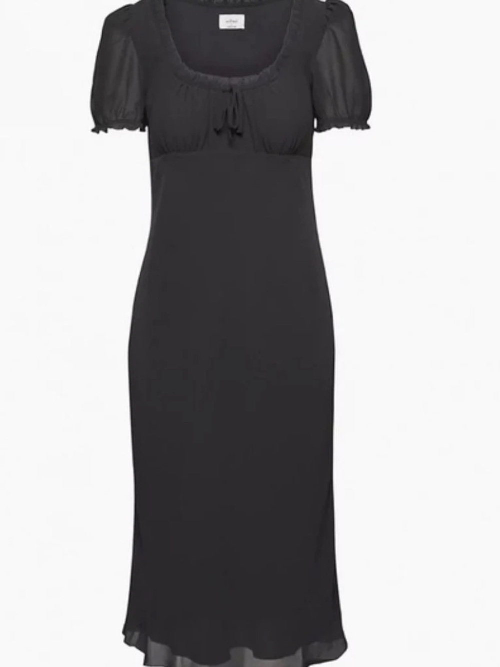 Aritzia Wilfred Windfall Dress Black Empire Waist Cottagecore Midi puff sleeves